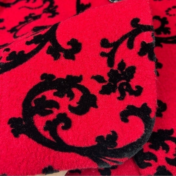 Vintage Coldwater Creek wool and velvet blazer vibrant red and black swirl - Picture 4 of 12